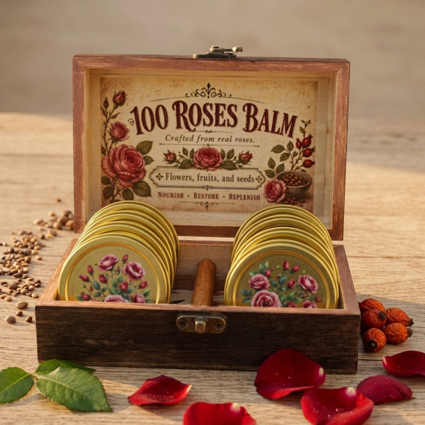 Blooming Wild Botanicals - 100 Roses True Rose Balm  | 12 Pack + Free Wood Display Box
