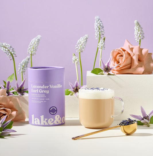 Lake & Oak Tea Co. - Lavender Vanilla Earl Grey -  Superfood Tea Blend: Pyramid Tea Bags - Retail Canister