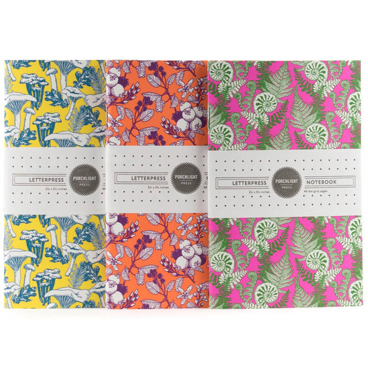 Letterpress - Forest Foraging Series: Set of 3 Assorted Pocket Notebooks: Plain Pages