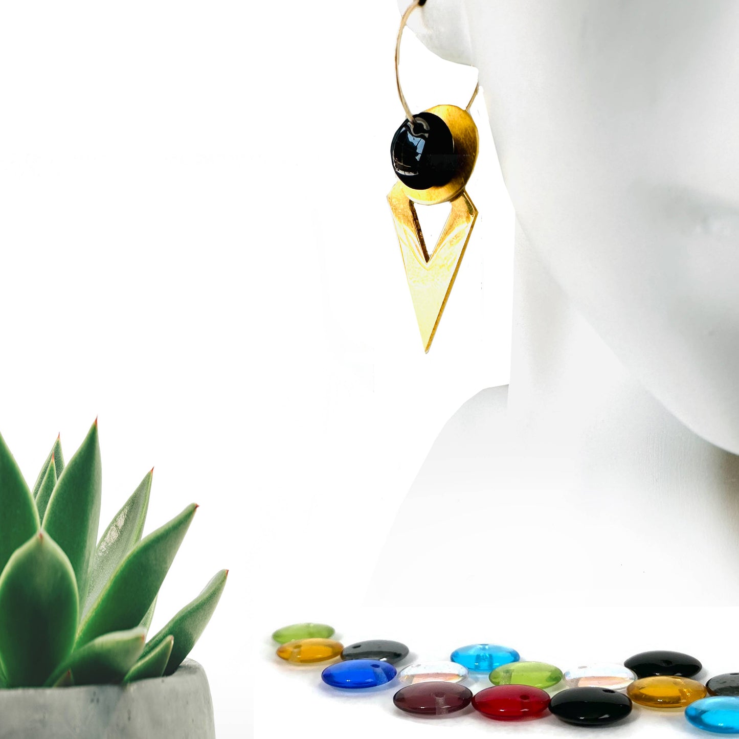 Conversations in Jewellery - Dagg42- Gold-fill earrings with 9 interchangeable colours.