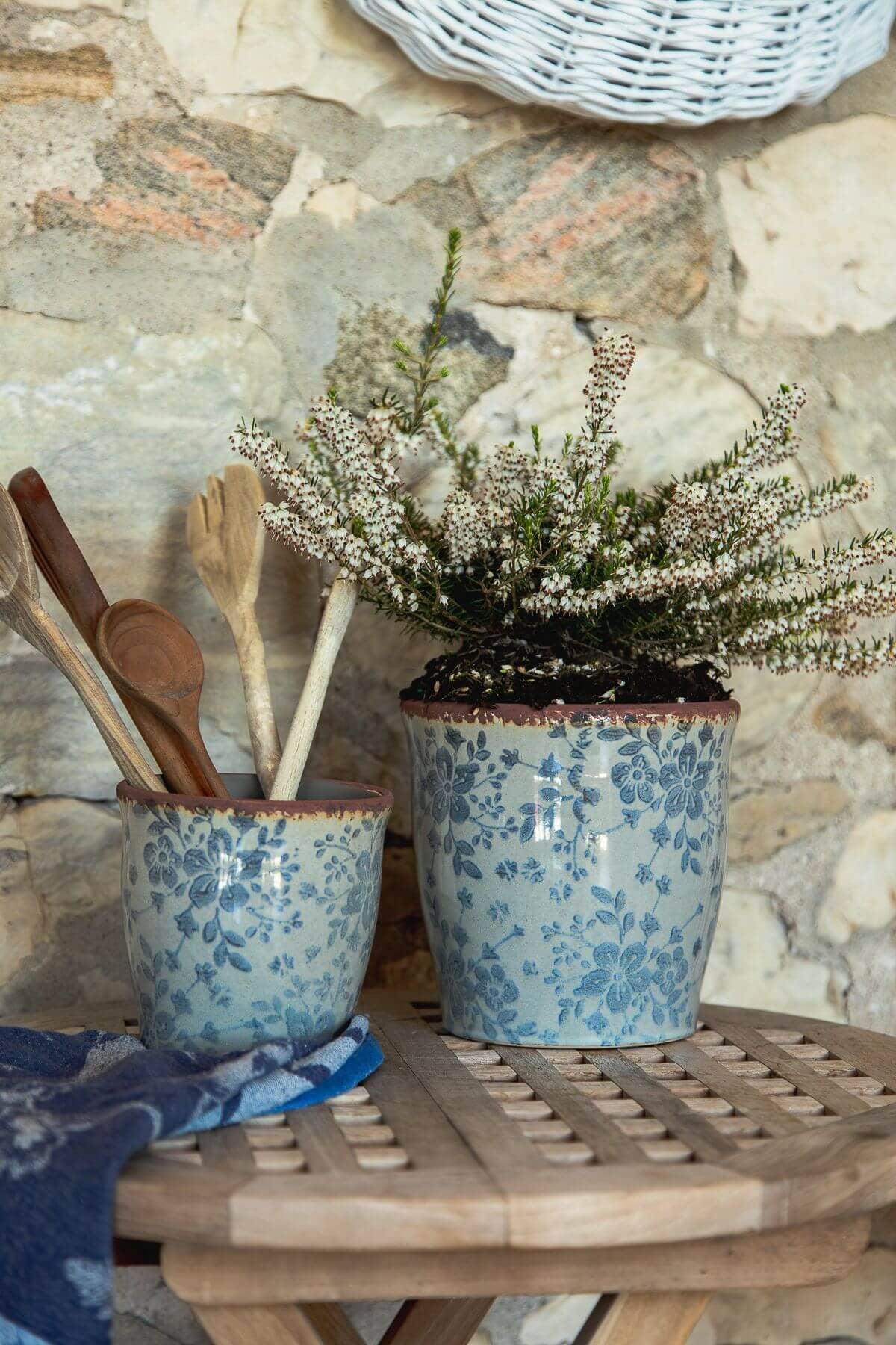 Bacon Basketware - 6.5 INCH POT WITH BLUE FLORAL PATTERN