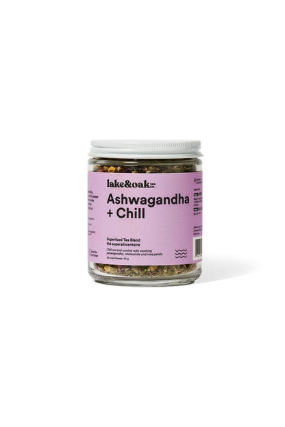 Lake & Oak Tea Co. - Ashwagandha + Chill - Superfood Tea Blend: Retail Glass Jar