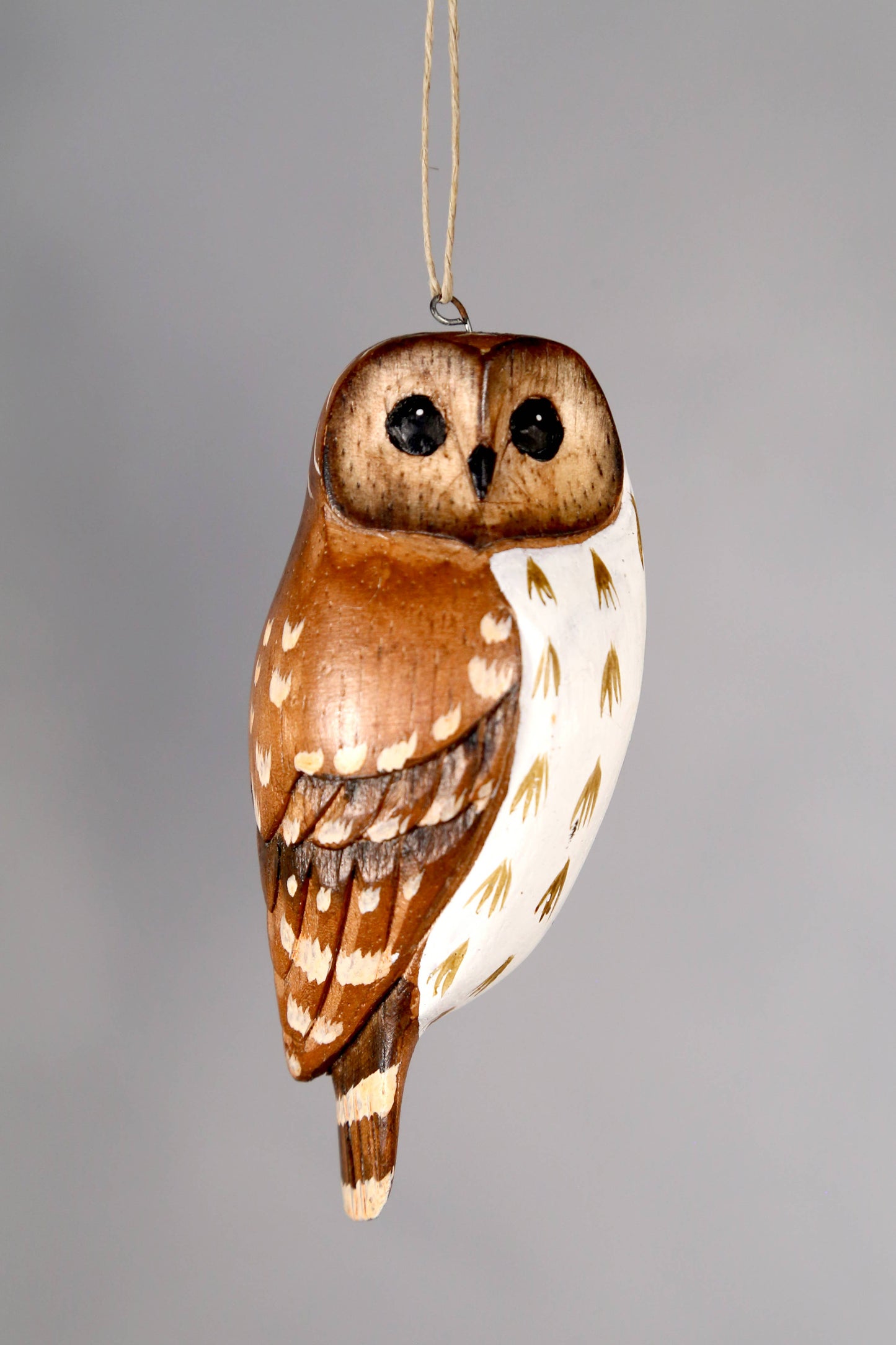 Aviologie - Hanging Barred Owl | Hand Carved Ornament | 4.5"H