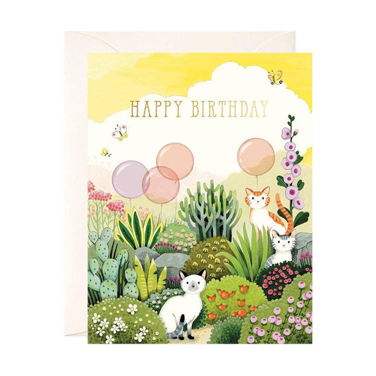 JooJoo Paper - Cats in Garden Birthday Greeting Card