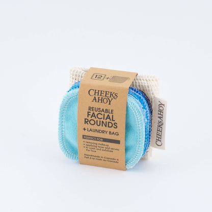 Cheeks Ahoy - Reusable Facial Rounds: Blues / Facial Rounds + Laundry Bag