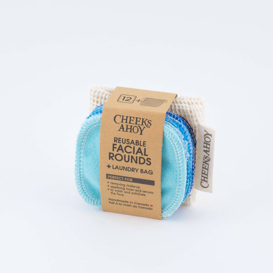 Cheeks Ahoy - Reusable Facial Rounds: Blues / Facial Rounds + Laundry Bag