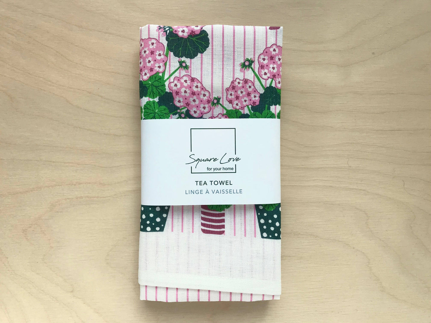 Square Love - Geranium Linen Cotton Tea Towel
