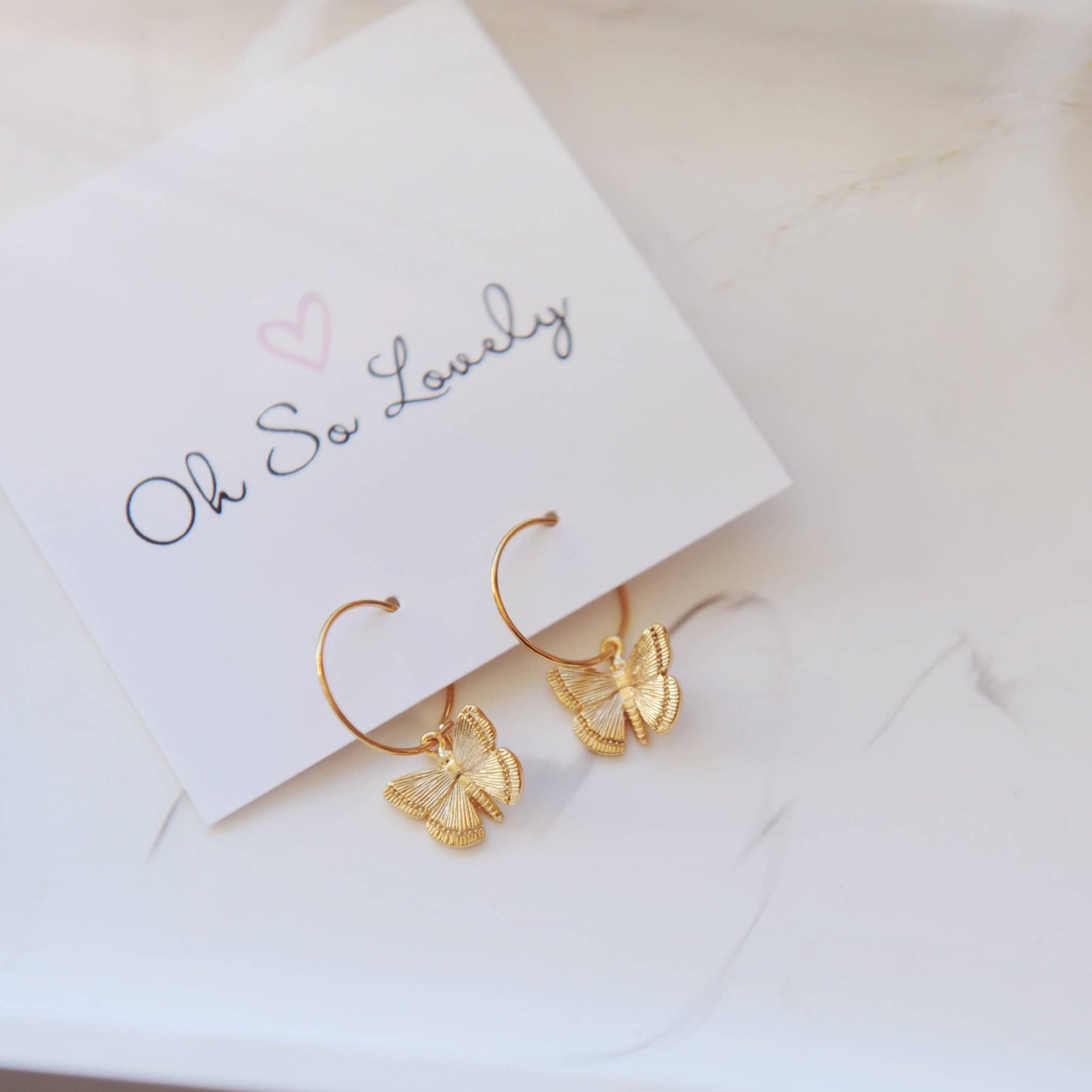 Oh So Lovely - Butterfly Hoop Earrings: Gold