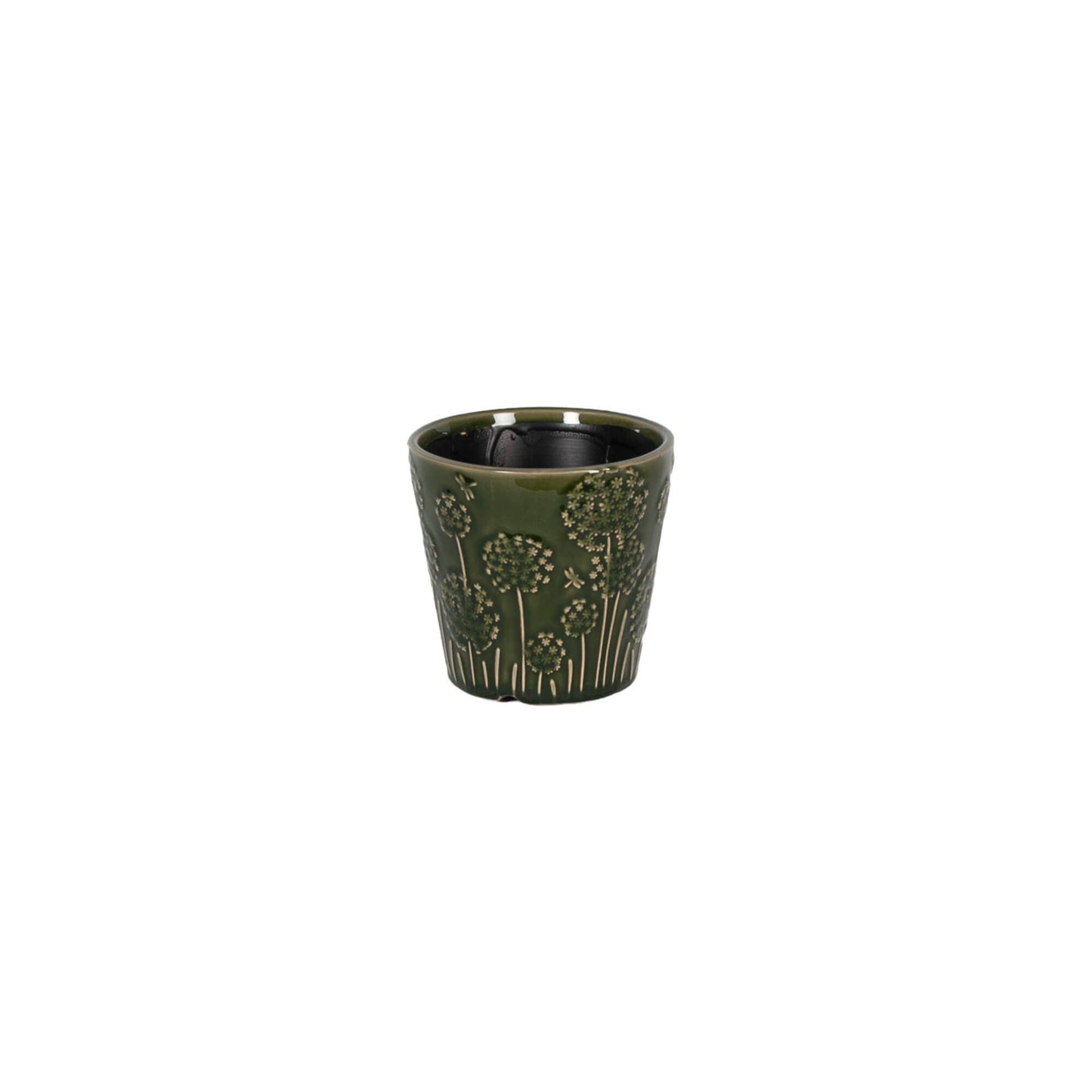 Bacon Basketware - DARK GREEN EMBOSSED CERAMIC POT SMALL: Ceramic