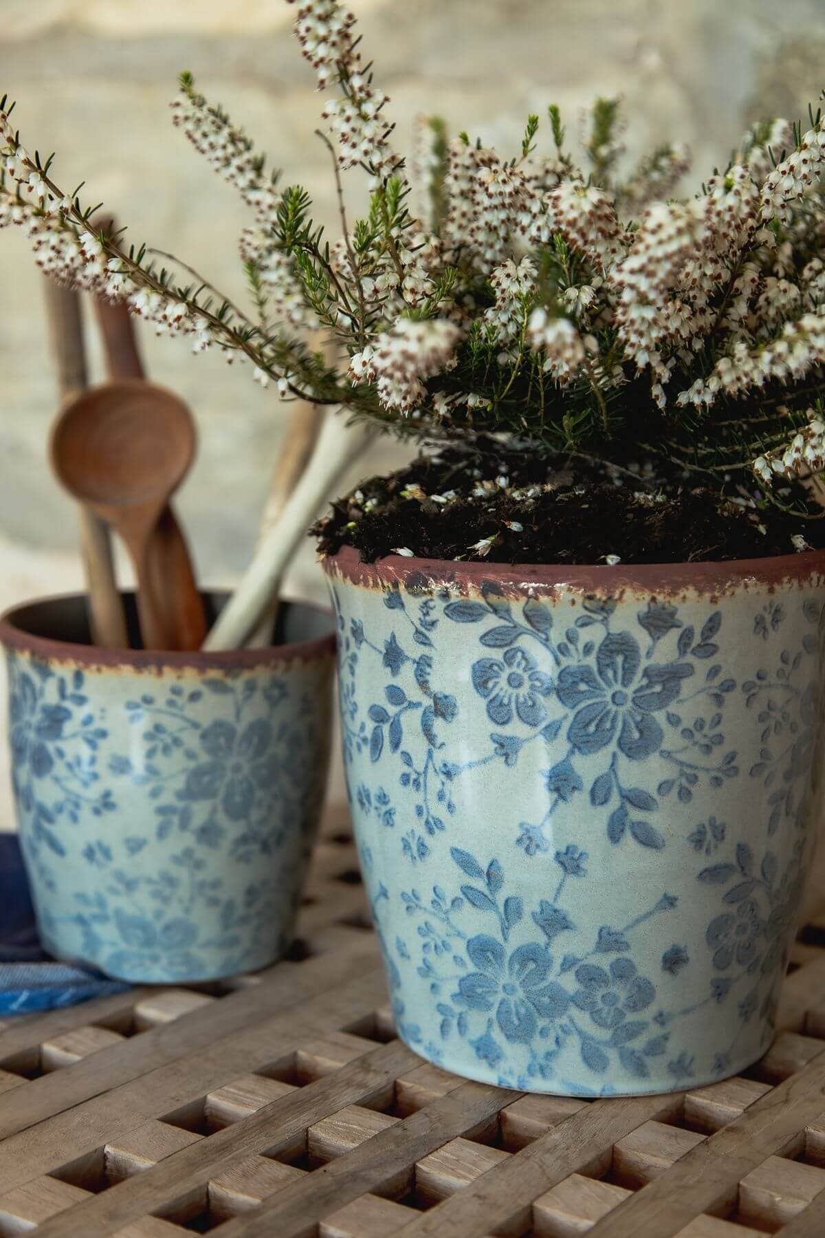 Bacon Basketware - 5 INCH POT WITH BLUE FLORAL PATTERN