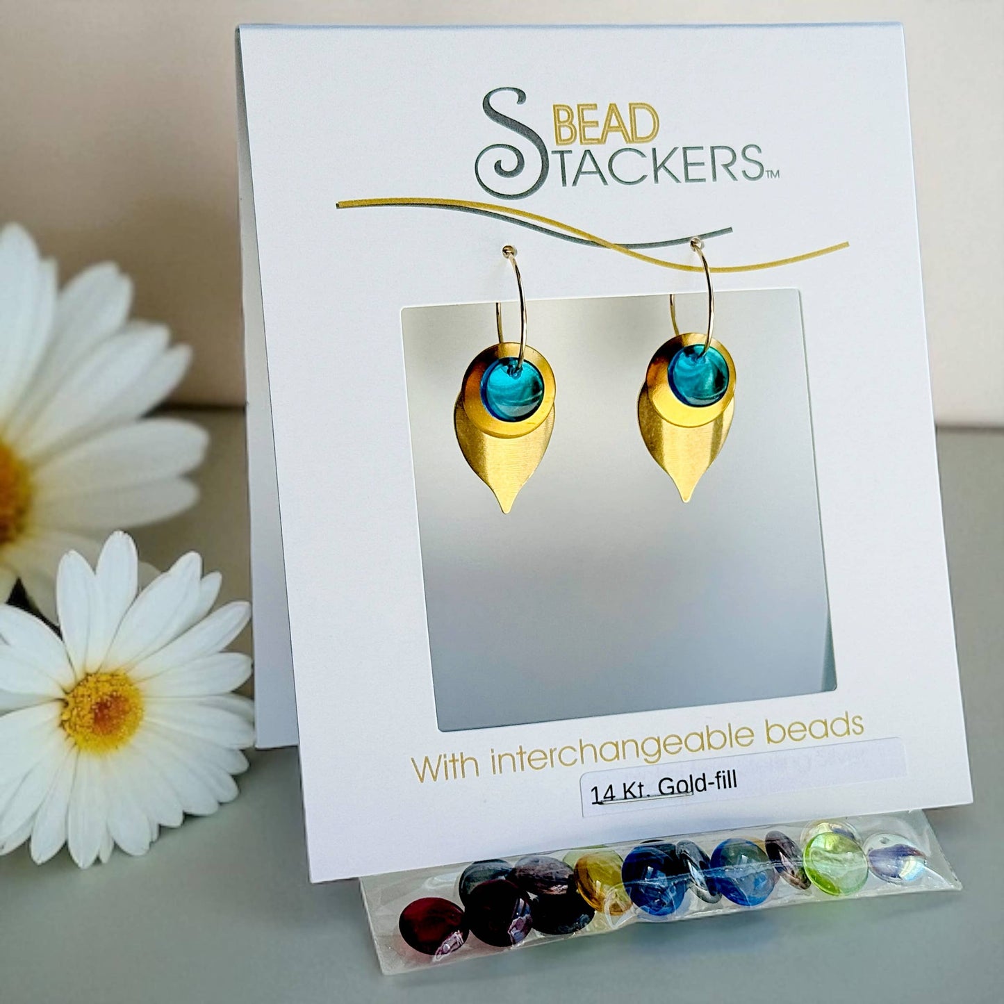 Conversations in Jewellery - LF38G - Gold-fill earrings with 9 interchangeable colours.