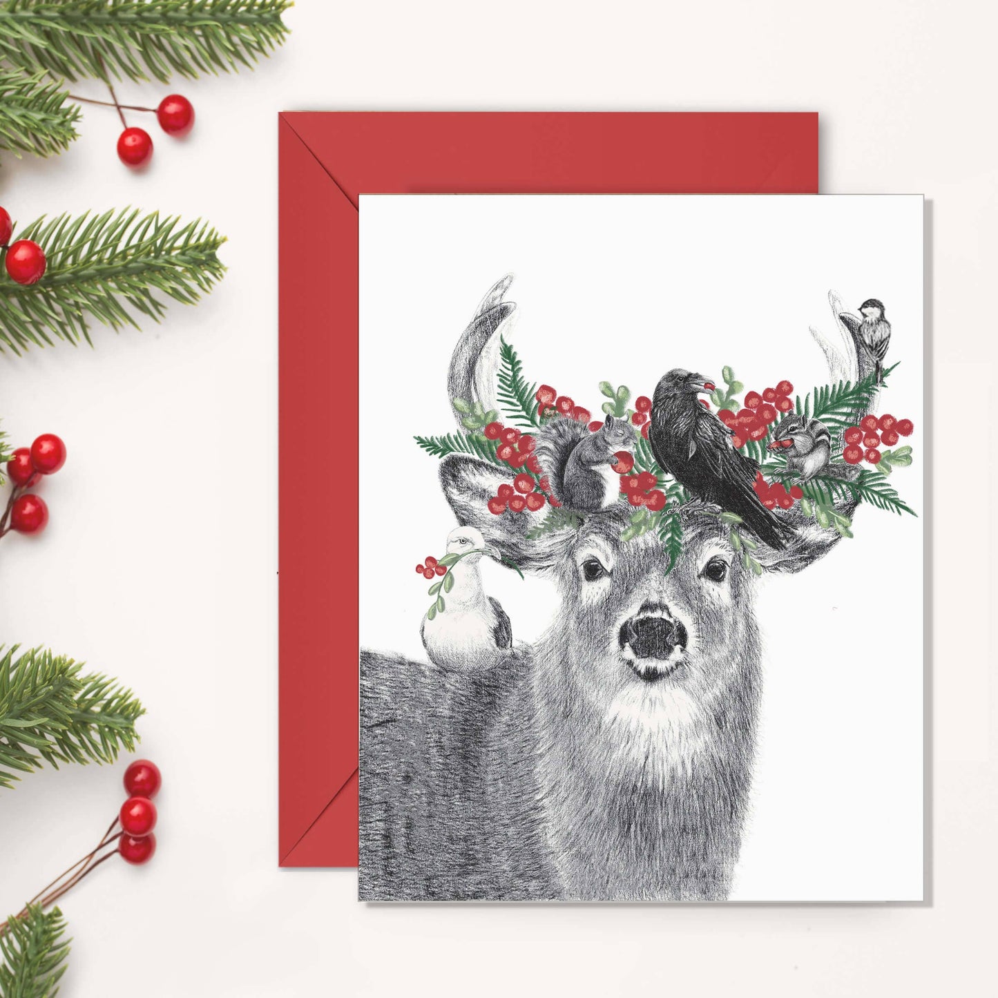 LE NID atelier - Stag with Mistletoe crown - Christmas greeting card