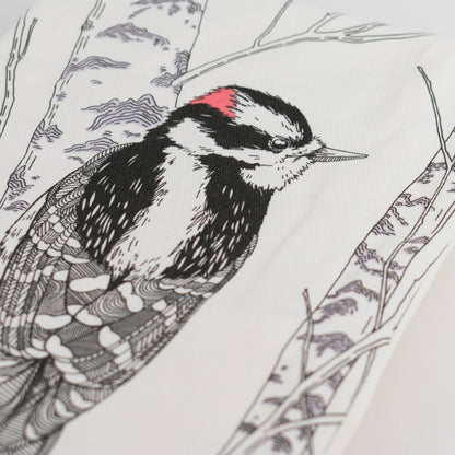 Letterpress - Downy Woodpecker Tea Towel - West Coast Birds