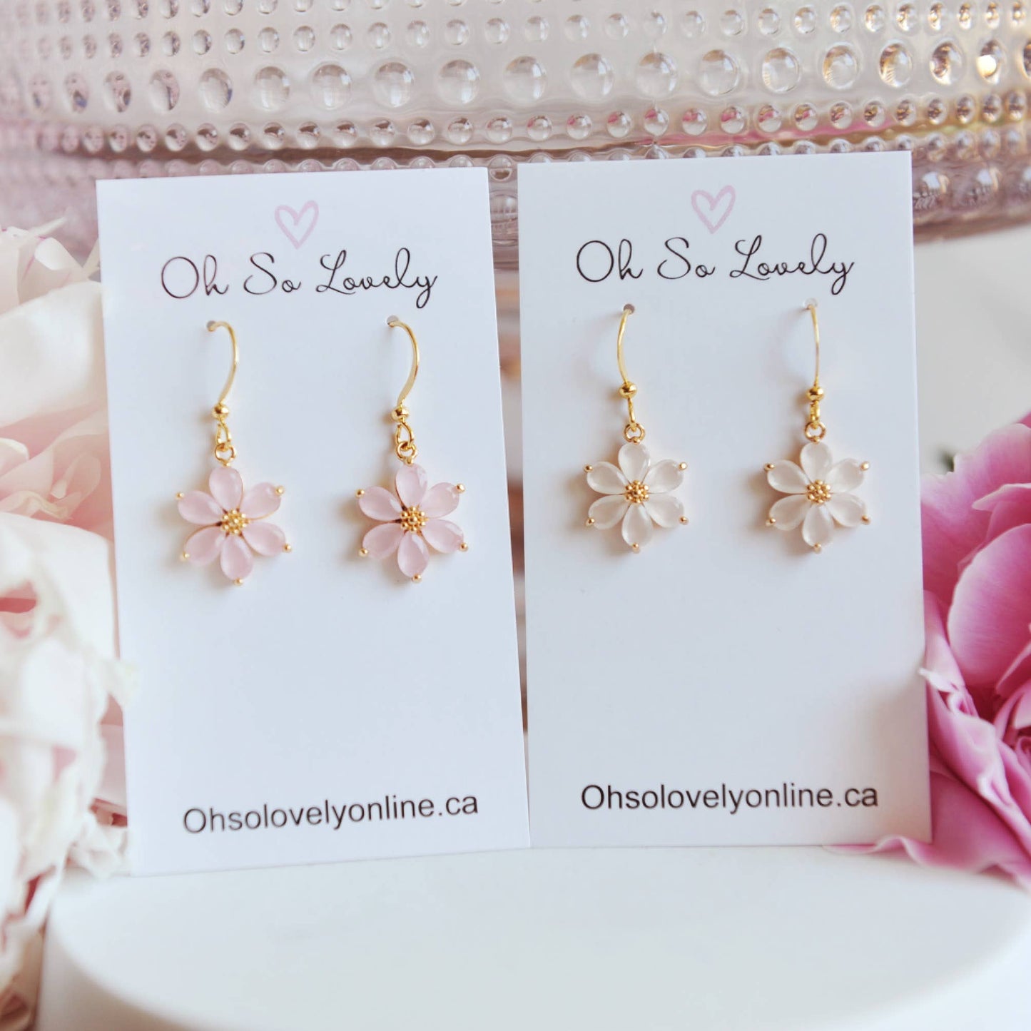 Oh So Lovely - CHARLOTTE, Beautiful Flower Dangle Earrings: Pink