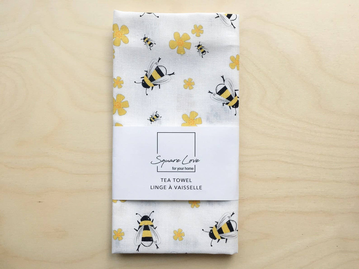 Square Love - Bees Linen Blend Tea Towel