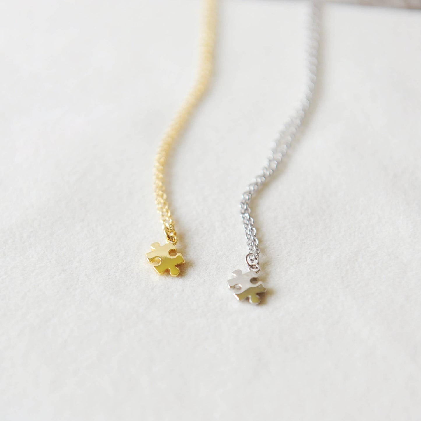 Oh So Lovely - Puzzle Piece Dainty Charm Necklace : Yellow Gold