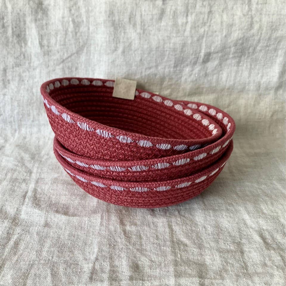 Maroon Trinket Rope Bowl with Decorative Stitching