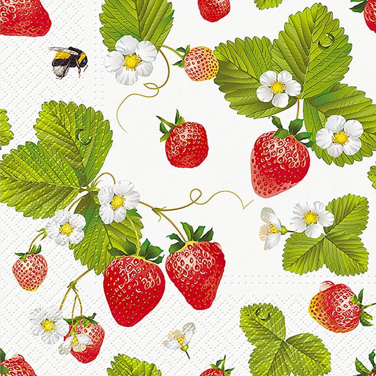 Paper Dinner Napkins Strawberries with Bees 20pk