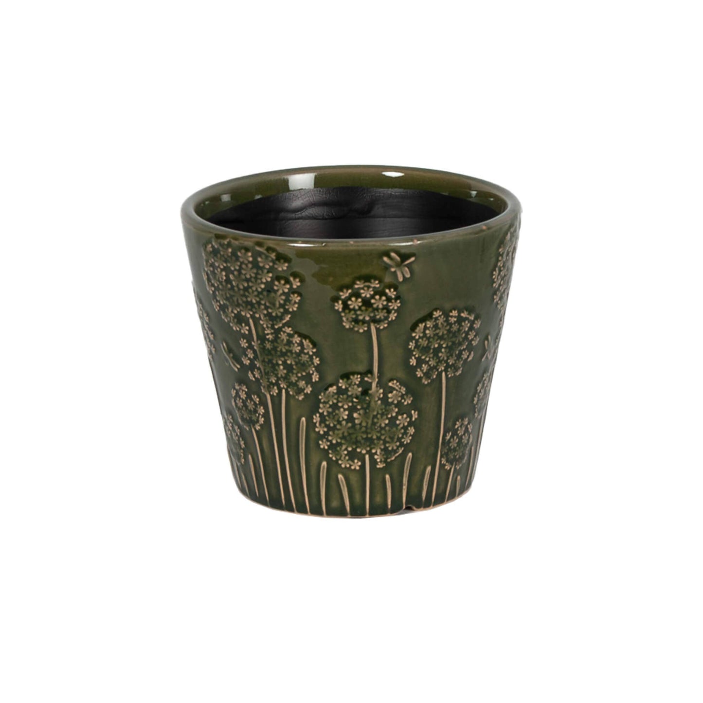Bacon Basketware - DARK GREEN EMBOSSED CERAMIC POT LARGE: Ceramic