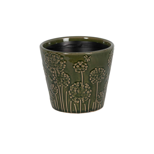 Bacon Basketware - DARK GREEN EMBOSSED CERAMIC POT LARGE: Ceramic