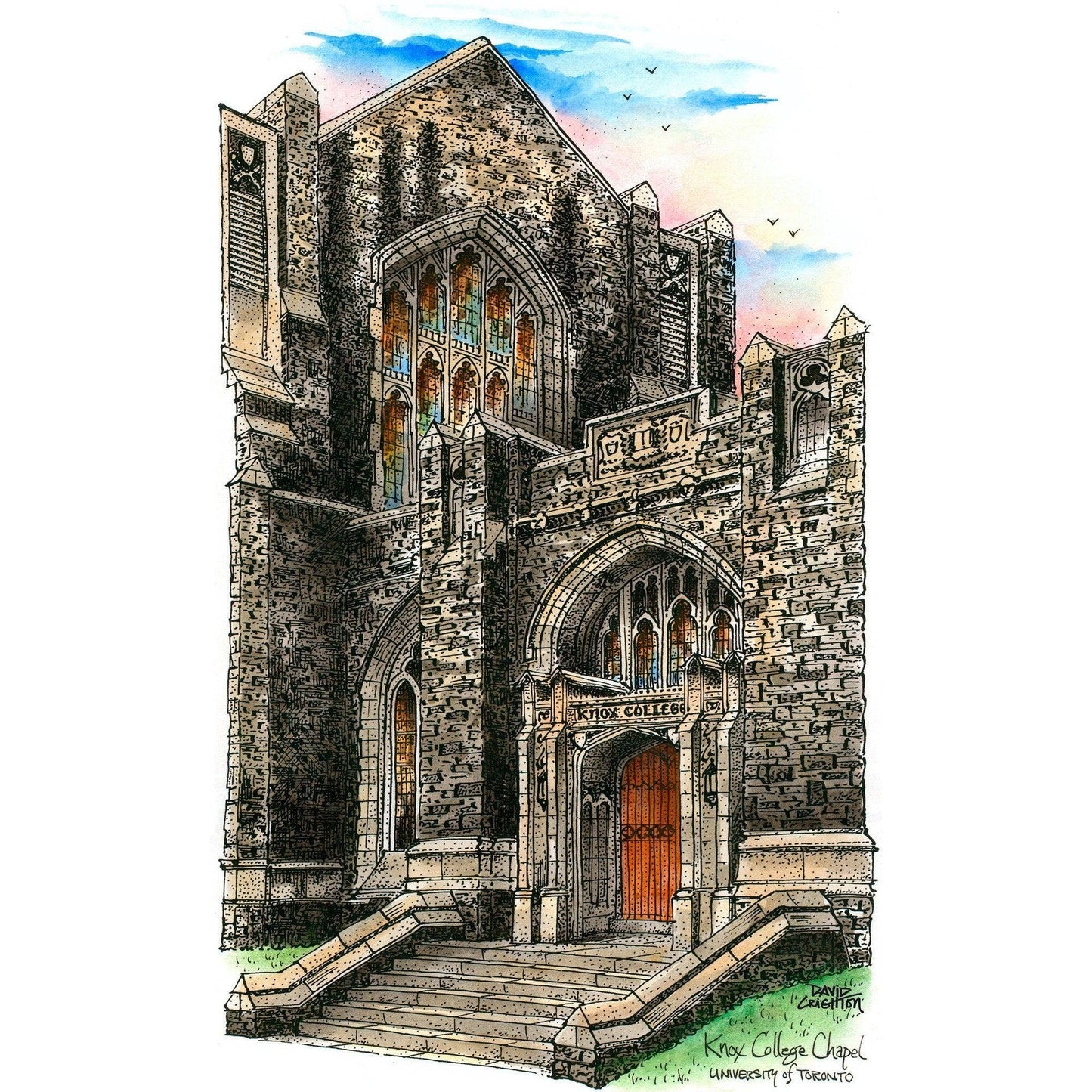 Totally Toronto Art/Sassy City Studio - UofT, Knox College, Toronto Postcard