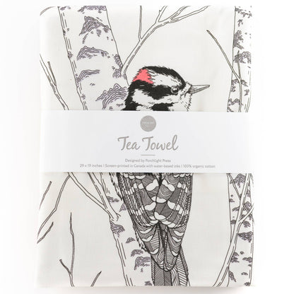 Letterpress - Downy Woodpecker Tea Towel - West Coast Birds