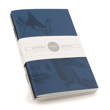 Letterpress - Monochromatic Birds - Pocket size Set of 3 Notebook: Plain Pages
