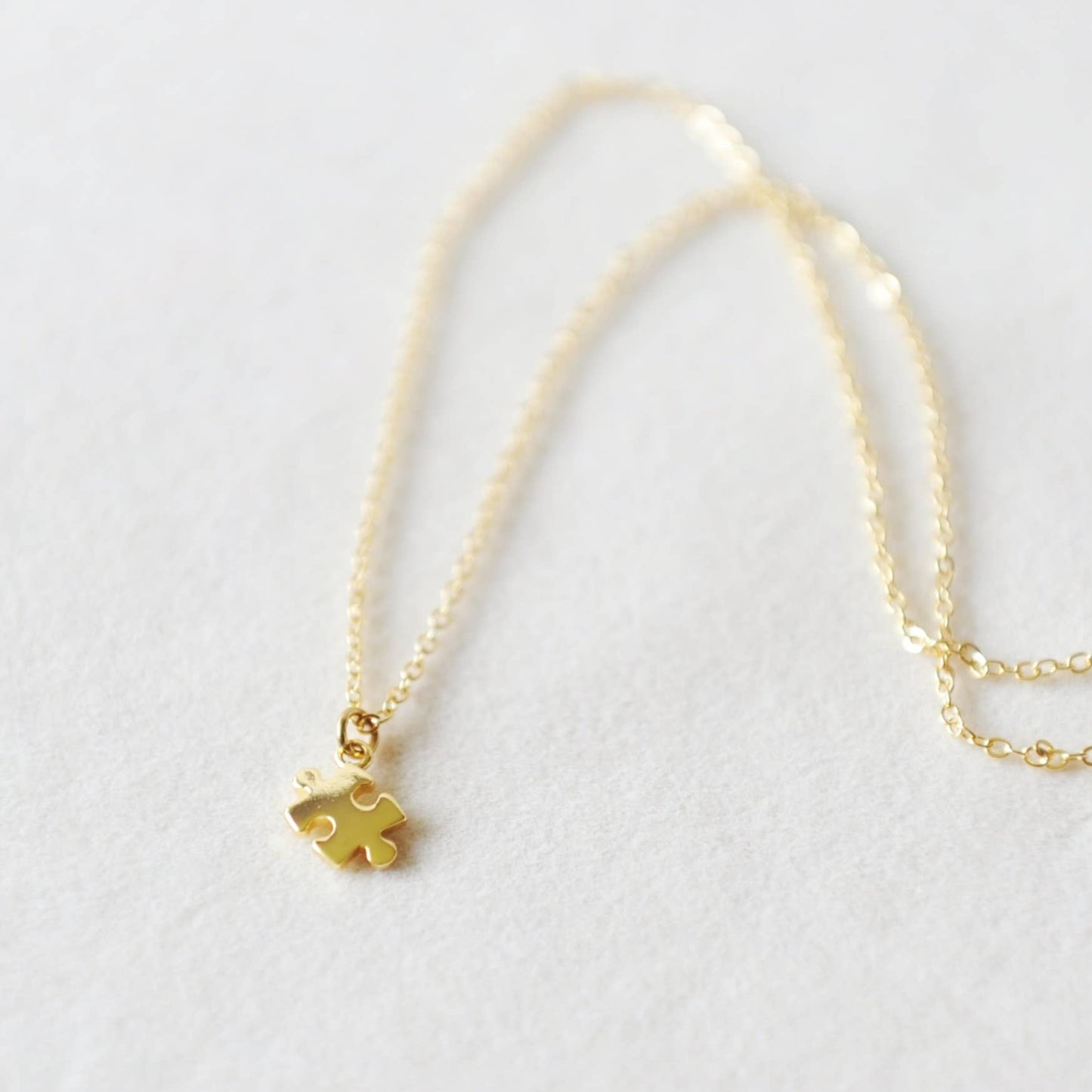 Oh So Lovely - Puzzle Piece Dainty Charm Necklace : Yellow Gold