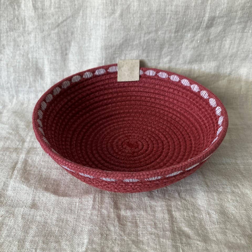 Maroon Trinket Rope Bowl with Decorative Stitching