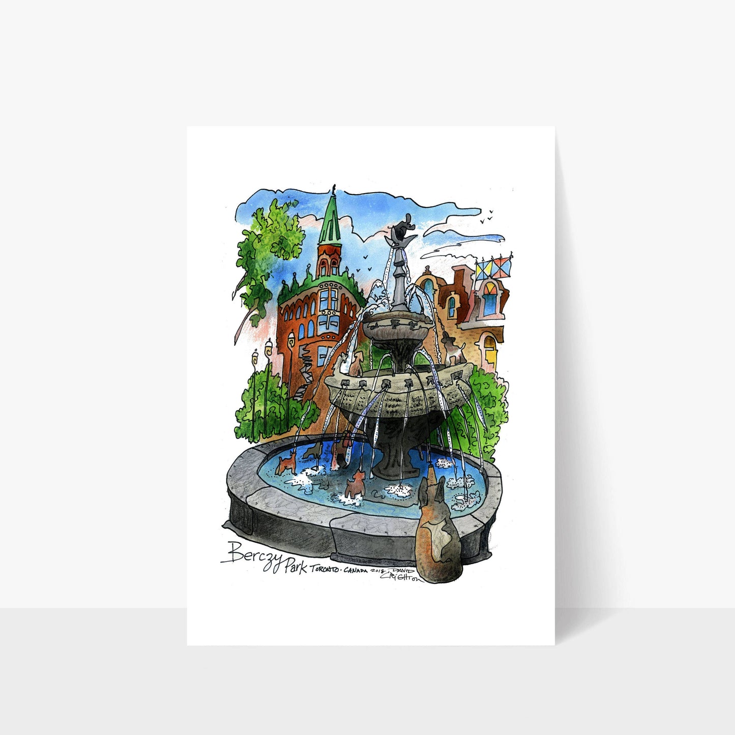 Totally Toronto Art/Sassy City Studio - Berczy Park Fountain Toronto Postcard