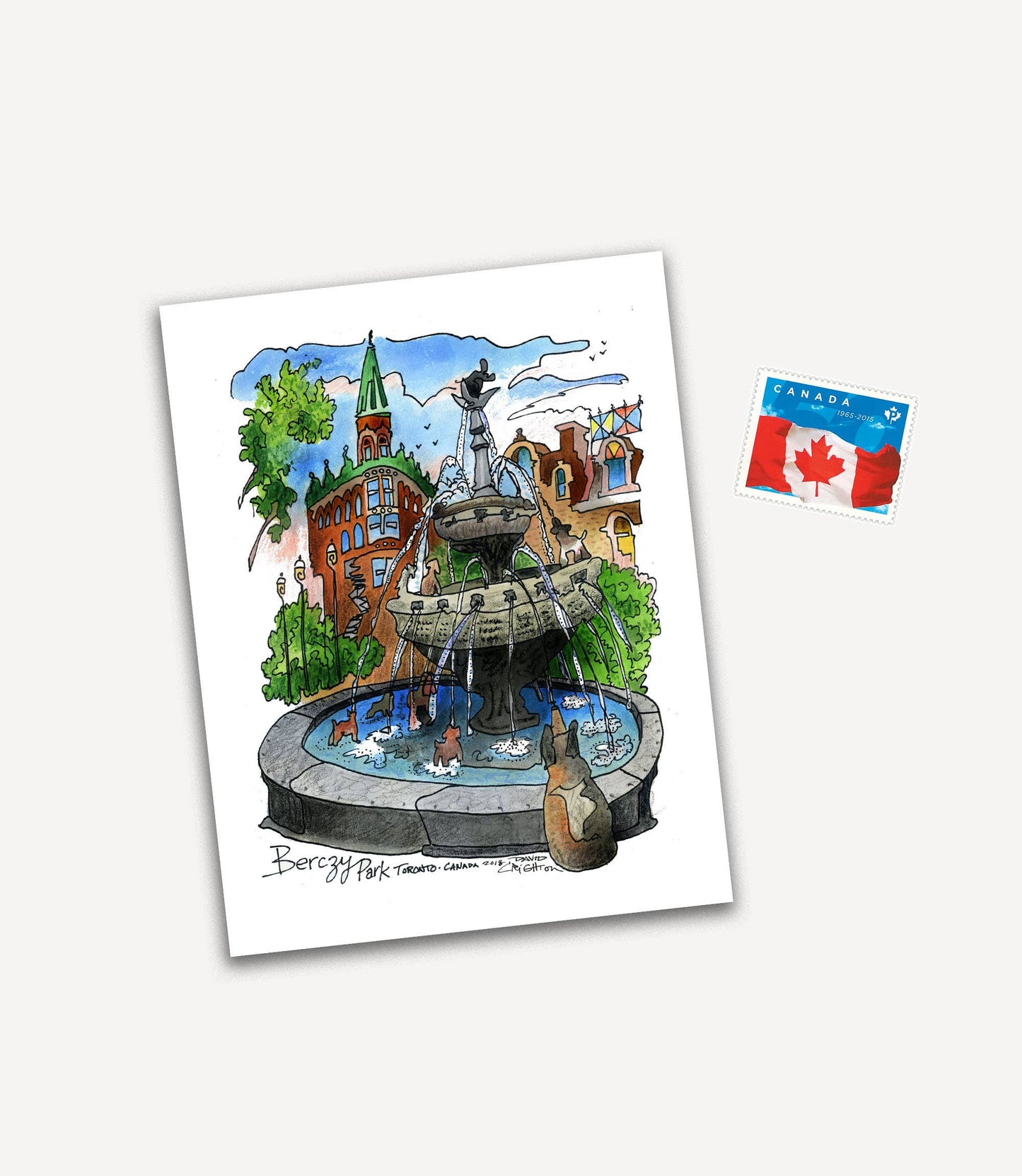 Totally Toronto Art/Sassy City Studio - Berczy Park Fountain Toronto Postcard