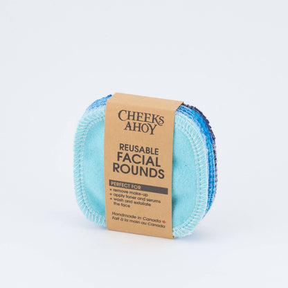 Cheeks Ahoy - Reusable Facial Rounds: Blues / Facial Rounds + Laundry Bag