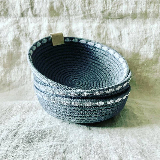 Grey Trinket Rope Bowl with Decorative Stitching
