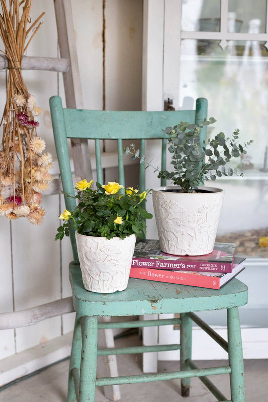 Bacon Basketware - WHITE FLOWER EMBOSS POT SMALL