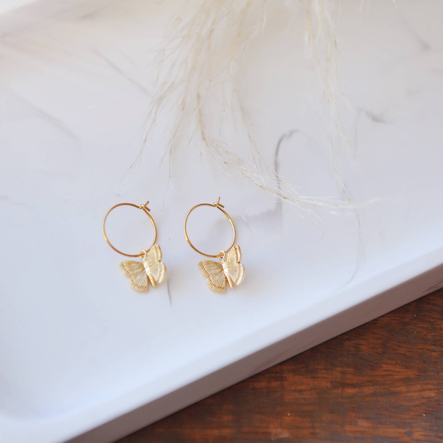 Oh So Lovely - Butterfly Hoop Earrings: Gold