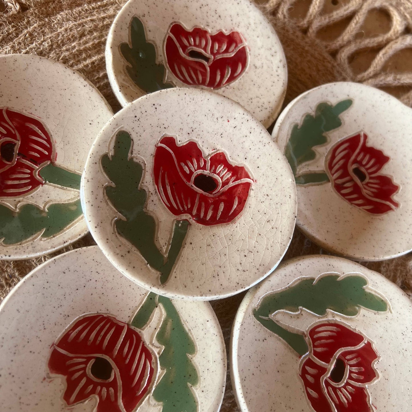 Tough Kitty Designs - Red Poppy Sgraffito Tea Rest - 3" dish