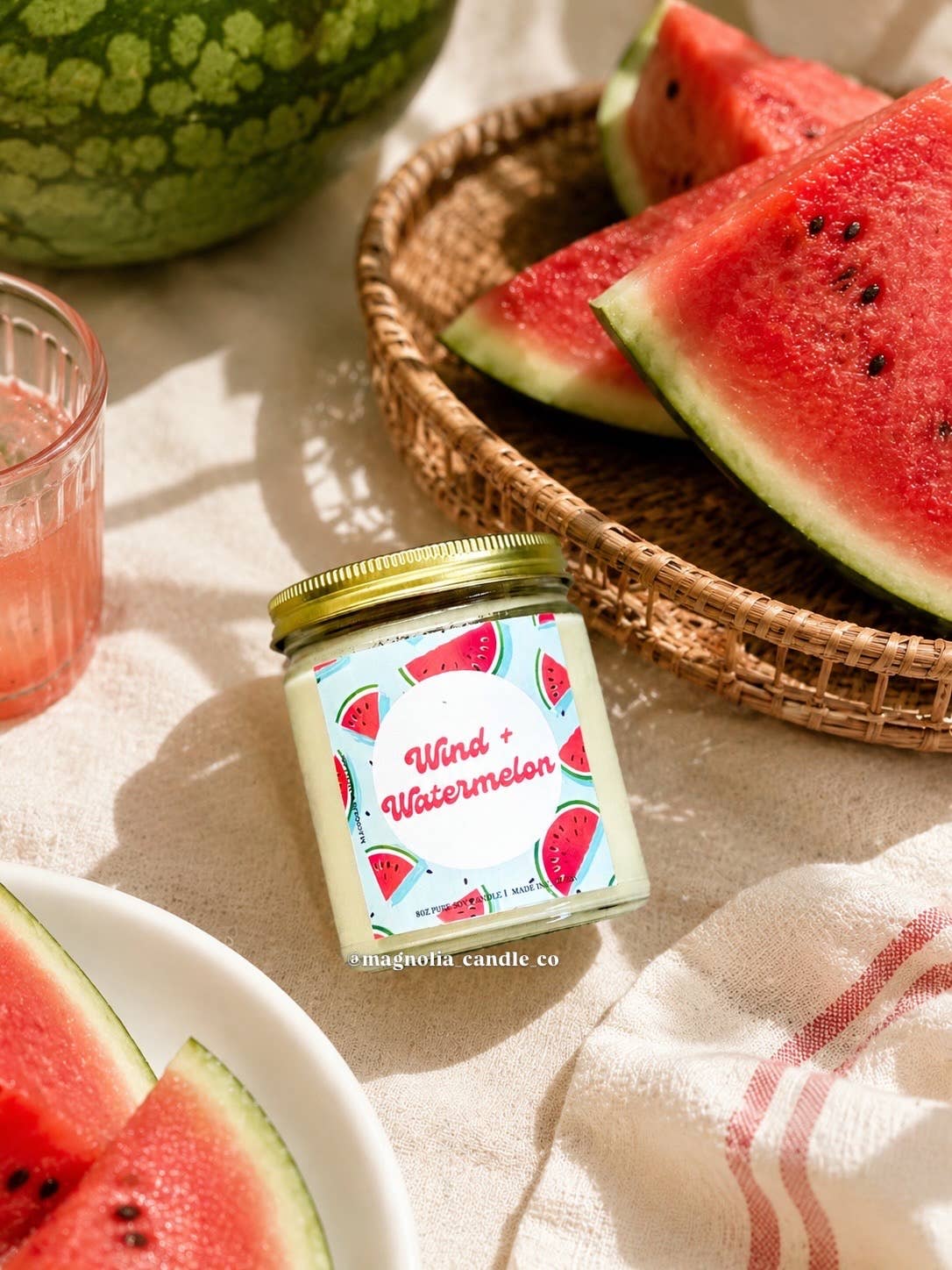 Magnolia Candle Company - Wind + Watermelon, Summer, Spring PURE Soy Candle 8oz