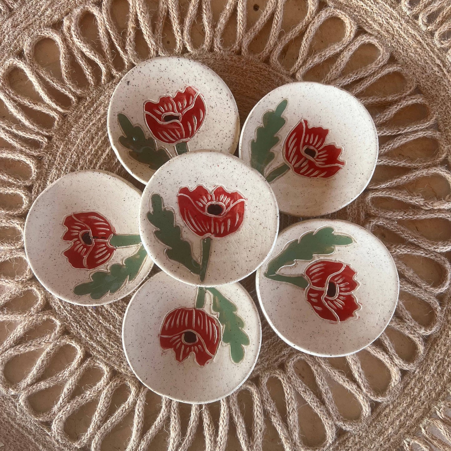 Tough Kitty Designs - Red Poppy Sgraffito Tea Rest - 3" dish