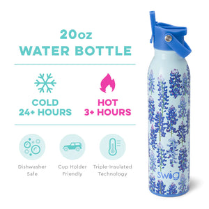 Flip + Sip Water Bottle, 20oz, Bluebonnet, by Swig