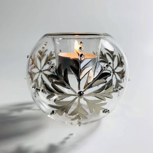 Dandarah - Blown Glass Candle Holder - Silver Snow Flake