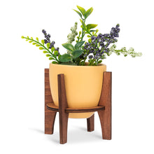 Load image into Gallery viewer, Small Pot with Wooden Stand - Yellow 4 inch high pot
