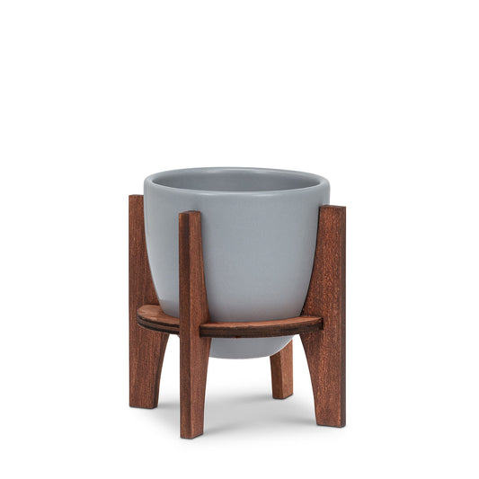 Small Pot with Wooden Stand - Gray