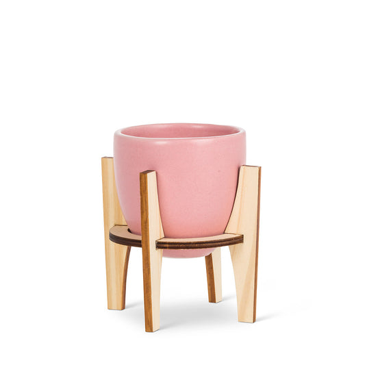 Small Pot with Wooden Stand - Pink