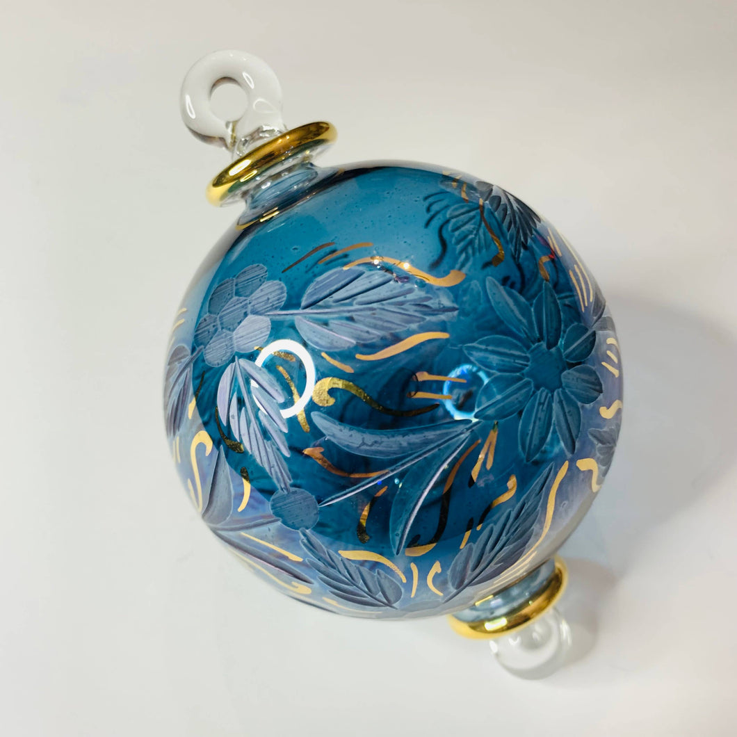 Dandarah - Blown Glass Ornament - Flowers in Blue