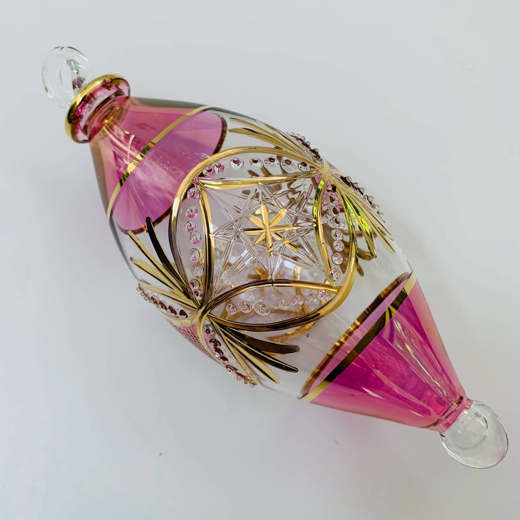 Dandarah - Blown Glass Oval Ornament - Pink Carousel