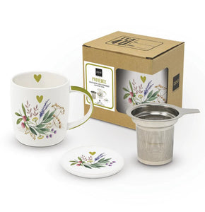 Provençe Print Tea Mug with Lid and Strainer